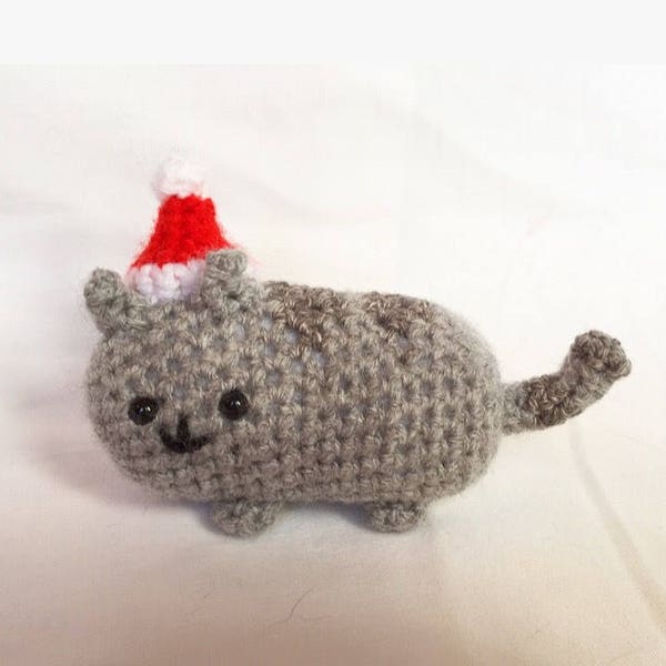 Handmade Crochet Pusheen theme Cat Knitted Santa Christmas Toy