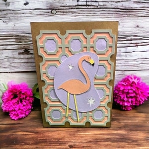 Carte de voeux faite main de flamant rose