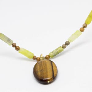 Brown Tigereye stone pendant necklace with jasper landscape stone and green serpentine stone beads, gift for her