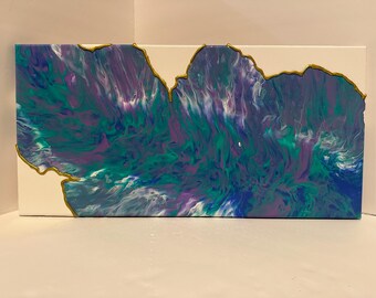 Aurora Bliss Abstract Fluid Art Painting, Acrylic Pour, Home Decor, 10x20” Canvas