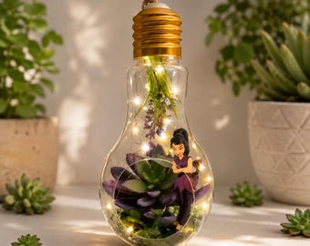 Large Fairy  Garden Terrarium #4- Lighted Faux Lightbulb Succulent Decor