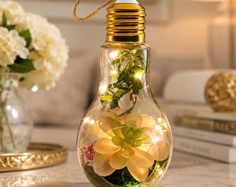 Lightbulb Terrarium with Faux Succulent & Accent Lights