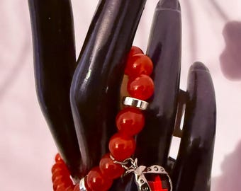 Red Jade Bracelet w/ Ladybug Charm