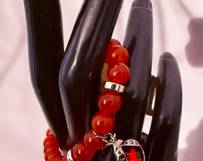 Red Jade Bracelet w/ Ladybug Charm