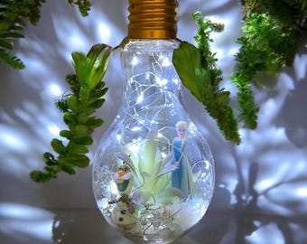 Ice Princess and Snowman Lightbulb Terrarium