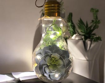 Hanging/Tabletop Decor Faux Succulent Lightbulb Terrarium