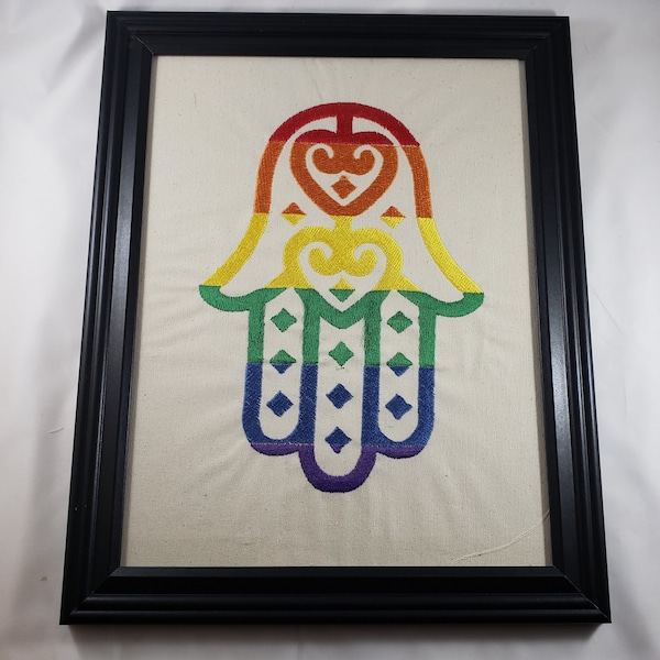 Rainbow Gay Pride Hamsa Embroidered Wall Art queer bisexual hand of miriam judaica