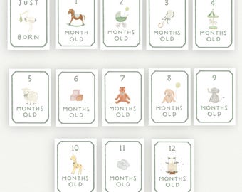 Schede per le tappe di crescita del bambino stampabili – Formato A4 / 6×9 e US Letter – Schede mensili verdi per le tappe di crescita, download digitale, decorazione per la cameretta