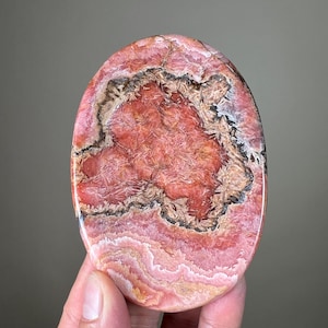 Polished Rhodochrosite Dish: Gemmy Pink Crystallizations, Banded Patterns