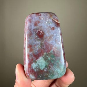 Polished Bloodstone Jasper Palmstone: Red & Green Chalcedony Freeform