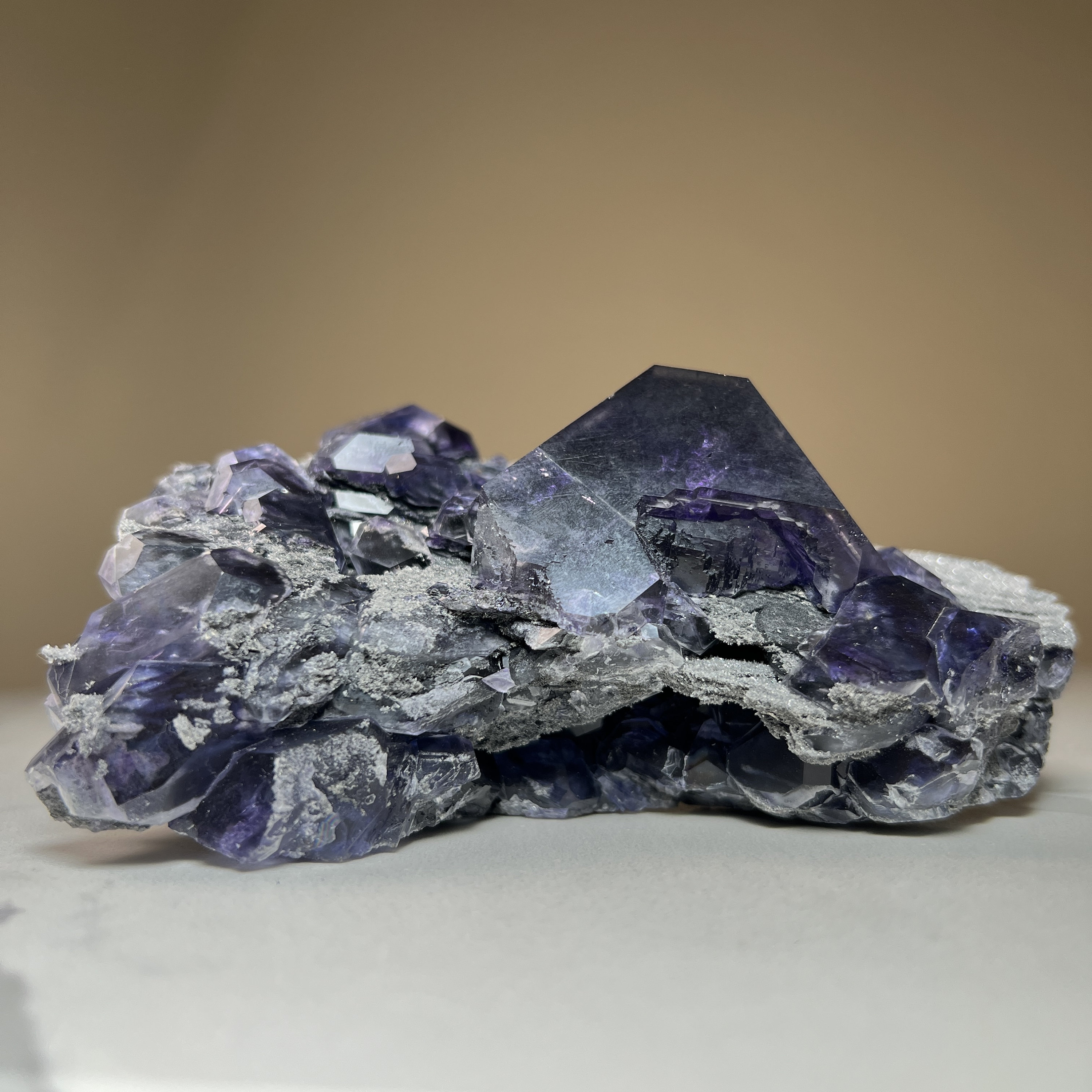 Purple Fluorite Crystal on Druzy Quartz Matrix - Yongchun, China