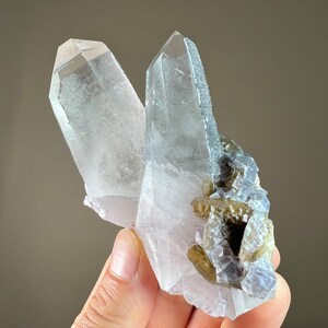 Quartz with Fluorite and Calcite | Natural Clear Quartz Cluster with Purple Fluorite on Calcite Crystal Mineral Specimen
