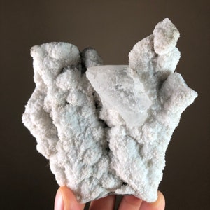 calciet op chalcedooncluster | calcietkristal op koraalchalcedoon // India