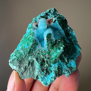 Chrysocolla with Druzy Quartz Crystal and Malachite | Mineral Specimen