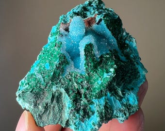 Crisocola com Cristal de Quartzo Drusa e Malaquita | Espécime Mineral