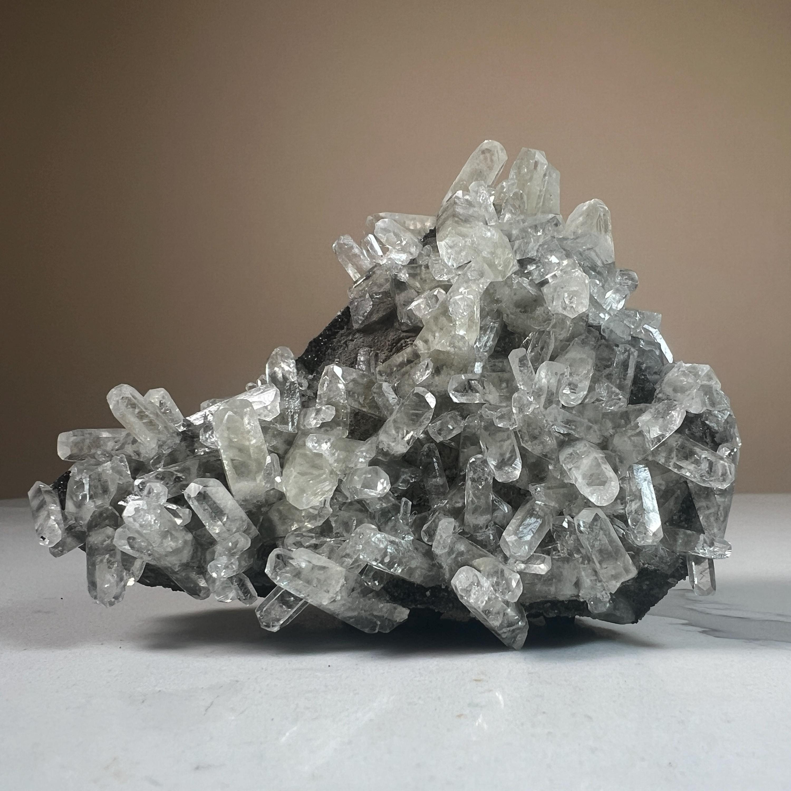 Calcite | Columnar Calcite Crystal Cluster on Matrix | Mineral Specimen ...