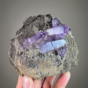Amethyst Crystal | Vera Cruz Amethyst | Natural Enhydro Amethyst Point Cluster on Matrix | Mineral Specimen from Mexico