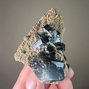 Apatite with Ferberite and Siderite | Green Fluorapatite Crystal Cluster on Ferberite Matrix | Mineral Specimen from Portugal