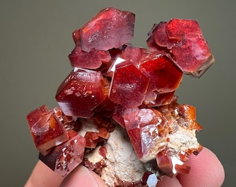 Vanadinite | Natural Vanadinite Crystal Cluster on Barite Matrix | Mineral Specimen