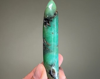 Chrysoprase | Green Chalcedony Quartz Crystal Wand | Polished Mineral Specimen from Australia