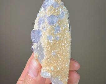 Double Terminated Quartz Point with Purple Fluorite & Dolomite | Yaogangxian Mineral Specimen