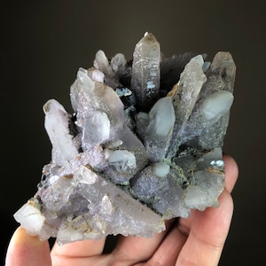 Phantom Quartz Crystal with Purple Fluorite and Chalcopyrite
