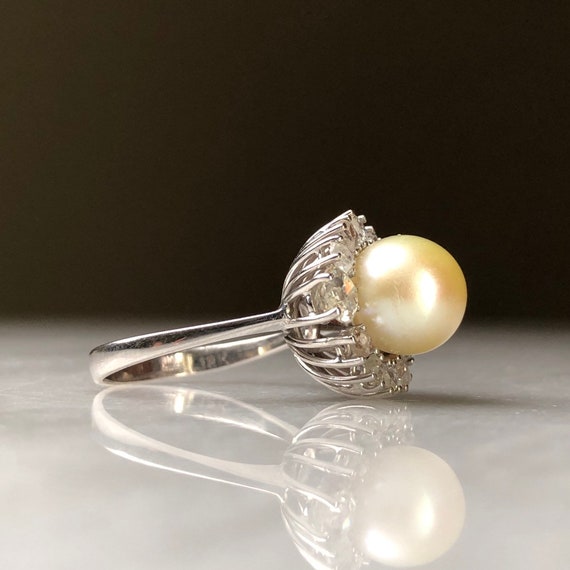 pearl and old mine cut diamond ring 18k white gol… - image 3