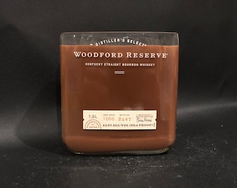 Woodford Reserve Candle/Large 1 Liter Woodford Reserve Bourbon Whiskey Bottle Soy Candle. 1 Liter vs 750ML= More burn hours