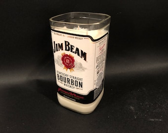 Jim Beam Candle/LARGE 1 Liter Jim Beam White Label Bourbon Whiskey  Soy Candle. 1 Liter vs 750ML for 35% more Wax, Scent, Longer Burn Hours