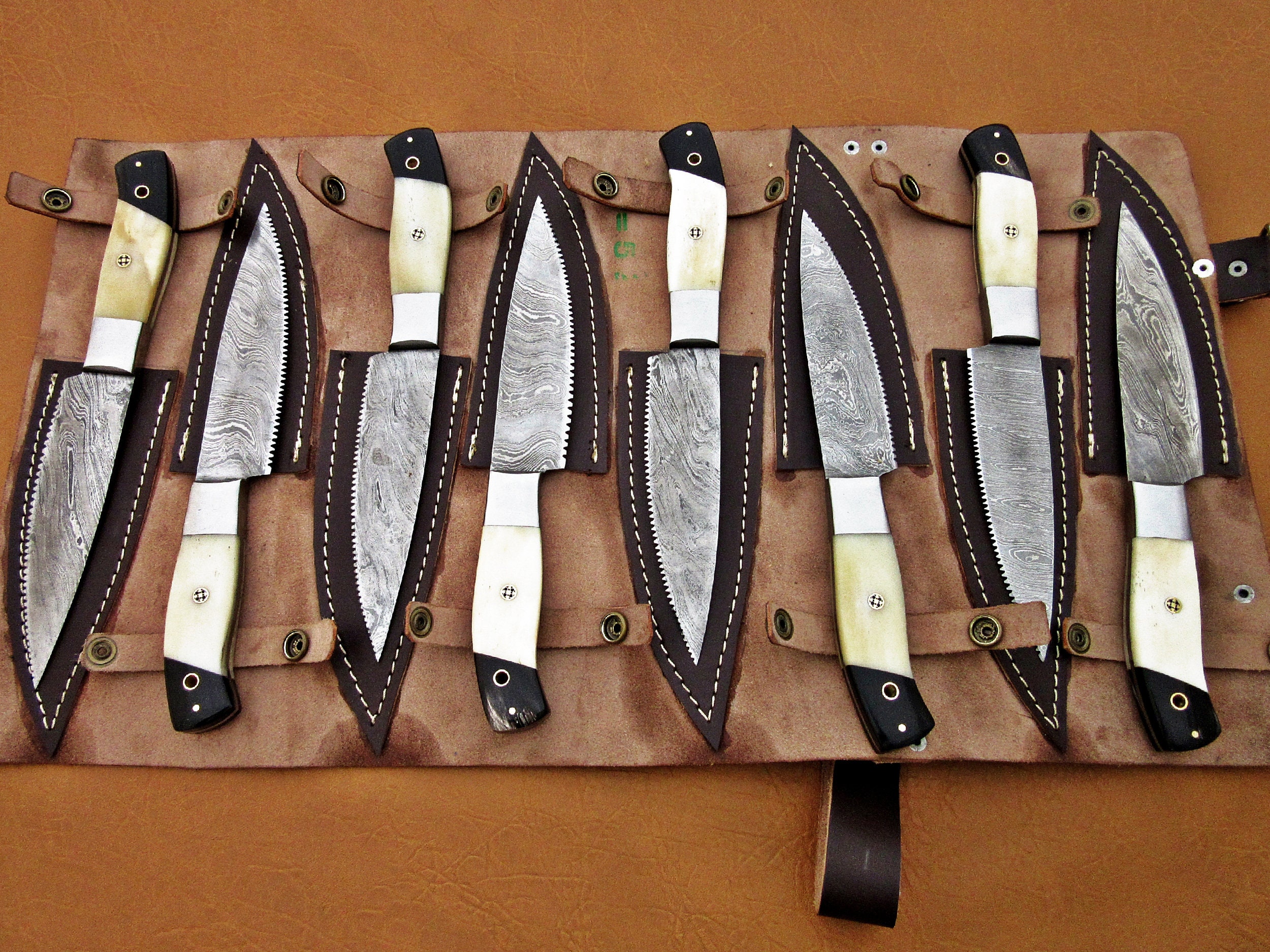 Custom Handmade Damascus Steel Fixed Blade Steak Knife Set 8 Etsy