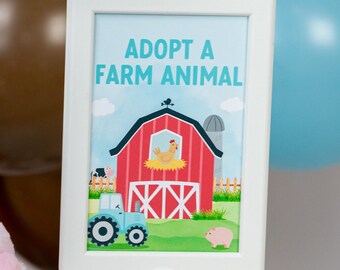 Adopt a Farm Animal Farm Party Sign, On the Farm Birthday Party, Farm Birthday, Farm Party, Farm Decor, Country birthday, Tractor Party