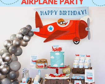 Printable Airplane Party Decorations Bundle | Editable Corjl Templates for an Airplane Birthday, Instant Download
