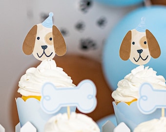 Puppy Cupcake Toppers | Dog Bone Toppers, Adopt a Puppy Party, Puppy Birthday Decorations, Dog Party Supplies, Puppy SVG, Dog Decor