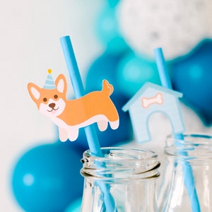 Pailles de papier de Pawty de Corgi, pailles de papier de chien, patte de chien, partie d’anniversaire de chien, partie d’anniversaire de Corgi, partie de corgi, partie d’anniversaire de thème de chien