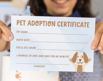 Printable Pet Adoption Certificate | Puppy Dog Award, Adopt a Puppy Birthday Party Decor, Instant Download PDF