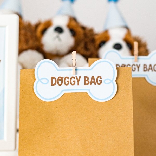 Doggy Bag Gift Tags, Adopt a puppy party, adopt a puppy theme, puppy party, puppy decor, dog party, dog decor, gift tags, puppy decorations