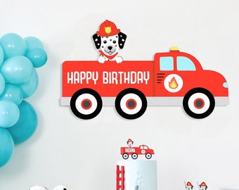 Printable Vintage Firetruck Wall Art, Firetruck Wall Decal, Firetruck Birthday Party, Firefighter Birthday, Firetruck Party Decorations