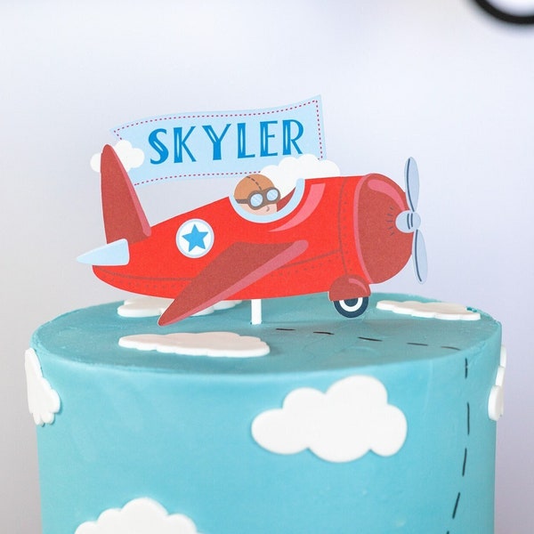 Personalized Vintage Airplane Cake Topper, Vintage Airplane Birthday Party, Airplane Birthday, Airplane Party Theme Decor, Time Flies Party