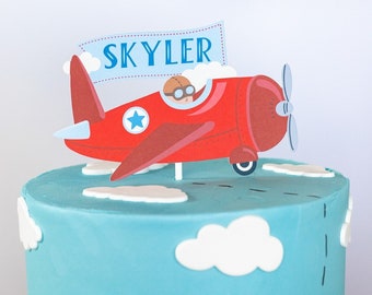 Personalized Vintage Airplane Cake Topper, Vintage Airplane Birthday Party, Airplane Birthday, Airplane Party Theme Decor, Time Flies Party