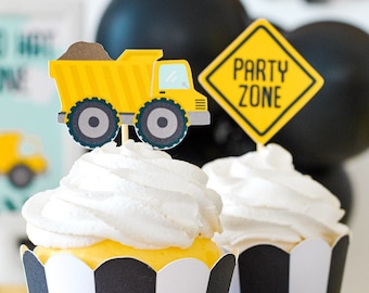 Construction Cupcake Toppers | Construction Birthday Party, Construction Theme Party Supplies, Construction Party Decorations, Dump Truck