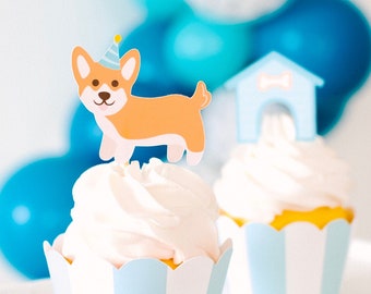 Corgi Cupcake Toppers, Corgi Pawty, Dog pawty, dog theme birthday party, Corgi birthday party, dog cupcake toppers, dog party ideas, corgi