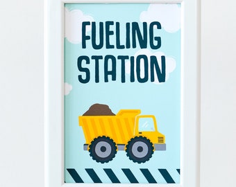 Fueling Station Construction Party Sign | Construction Birthday Party, Construction Theme Decorations, Dump Truck, Little Builder Party
