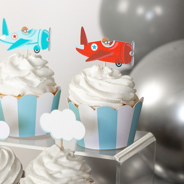 Vintage Airplane Cupcake Toppers, Airplane Cupcake Toppers, Airplane Birthday Party, Airplane Birthday, Airplane Party, Airplane Decorations