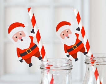 10pcs Santa Claus Card Straws Disposable Santa Straws Xmas