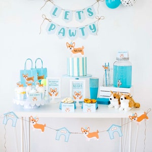 Guirlanda de Corgi, banner de cachorro pawty, festa de aniversário de cachorro, festa de aniversário de cachorrinho, animal pawty, festa de aniversário com tema de cachorro, banner de festa de cachorro corgi