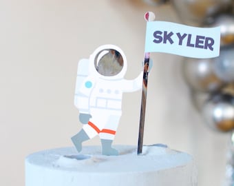 Personalized Astronaut Cake Topper, Custom Outer Space Party Cake Topper,  Space party decor, Two the Moon, Astronaut birthday party decor