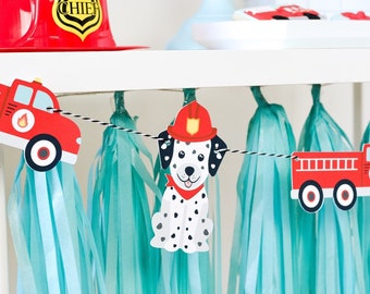 Vintage Firetruck Banner, Firetruck Garland, Firetruck Birthday Party, Firefighter Birthday, Firefighter Party Decor, Firetruck Party Decor