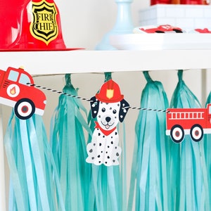 Vintage Firetruck Banner, Firetruck Garland, Firetruck Birthday Party, Firefighter Birthday, Firefighter Party Decor, Firetruck Party Decor