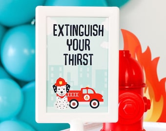Extinguish Your Thirst Party Sign | Firetruck Birthday Decorations, Firefighter Party Welcome Sign, Two the Rescue, Fireman Party Decor