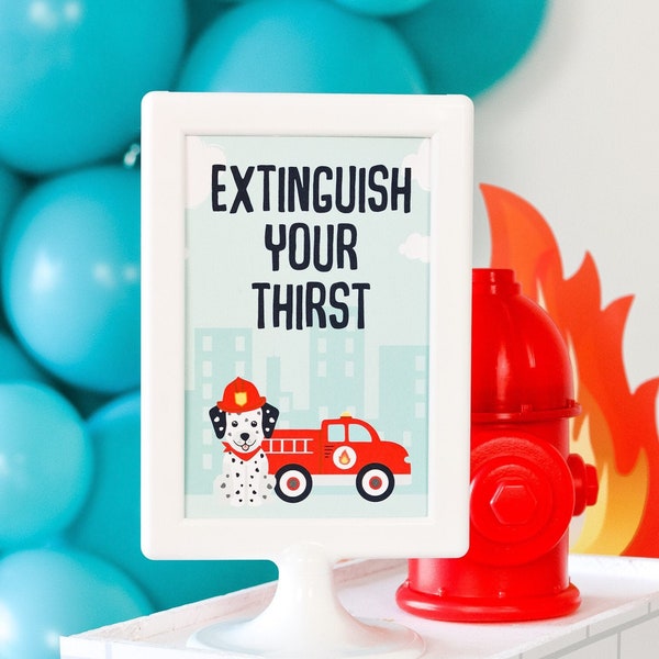 Extinguish Your Thirst Party Sign, Firetruck Birthday Party, Firefighter Birthday, Firefighter Welcome sign, Firetruck Party Decorations
